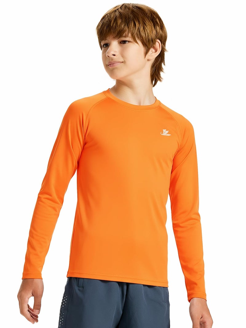 DEVOROPA Youth Boys Compression Shirt Long Sleeve Football Baseball Undershirt Quick Dry Sports Baselayer Orange L - Image 2